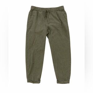J.Crew Linen Blend Pull On Pants Olive Green Elastic Waist Size 10